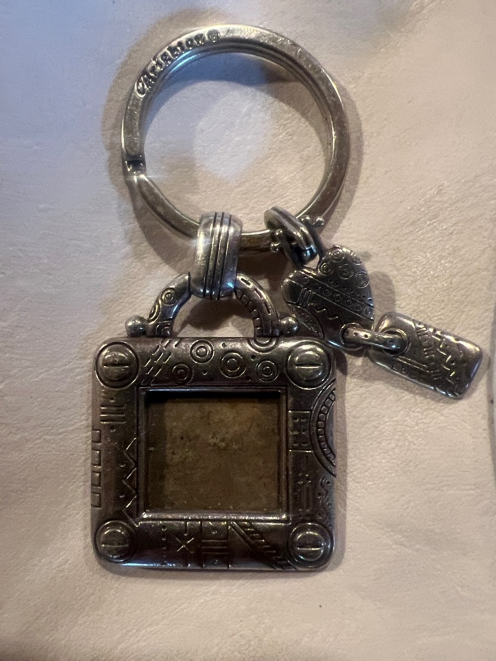 Brighton Silver-Tone Engraved Square Keyring with Charms